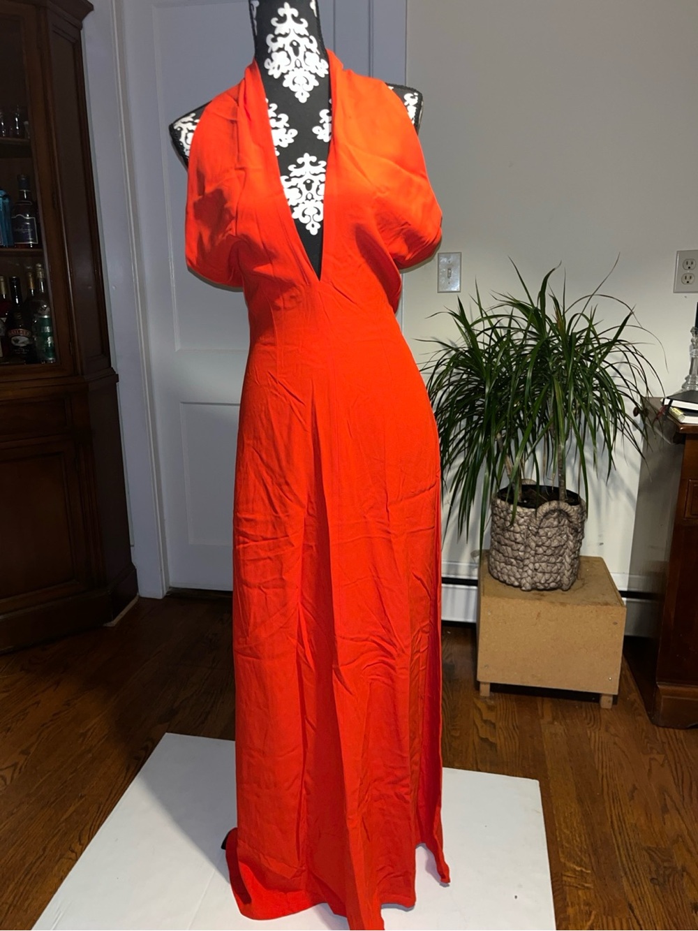 Vintage Christian Lacroix Paris Red Silk Open-Back Evening Gown Archival 6086